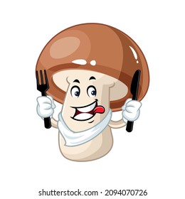 Vector mascot, cartoon and illustration of a mushroom holding spoon and fork