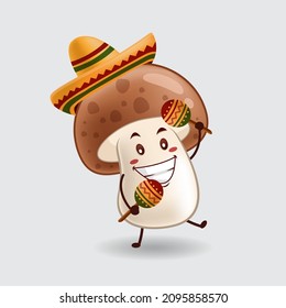 Vector mascot, cartoon, and illustration of a mushroom holding maracas