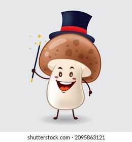 Vector mascot, cartoon, and illustration of a mushroom holding magic stick