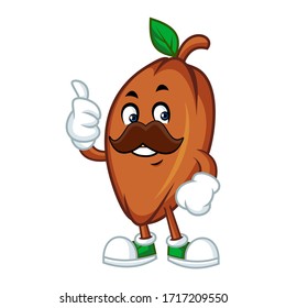 Vector mascot, cartoon, and illustration of a mustache cacao beans with thumb up