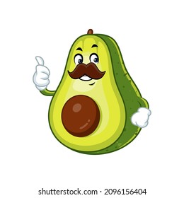 Vector mascot, cartoon and illustration of a mustache avocado with thumb up