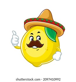 Vector mascot, cartoon and illustration of a mustache lemon wearing sombrero 
