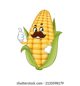 Vector mascot, cartoon and illustration of a mustache corn giving thumb up