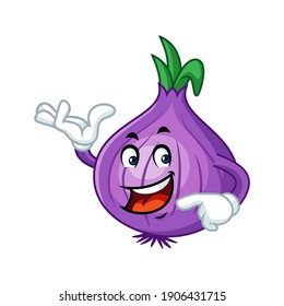 Vector mascot, cartoon and illustration of a onion say welcome