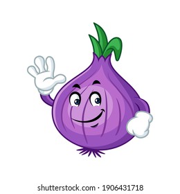 Vector mascot, cartoon and illustration of a onion with wave hand