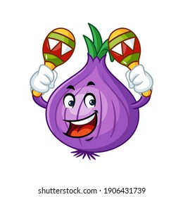 Vector mascot, cartoon and illustration of a onion holding maracas