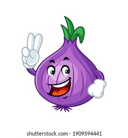Vector mascot, cartoon, and illustration of a onion say peace