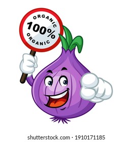 Vector mascot, cartoon, and illustration of a onion holding sign board