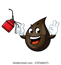 Vector mascot, cartoon, and illustration of a petroleum oil drop holding oil can