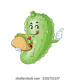 Vector mascot, cartoon and illustration of a pickle eating tacos