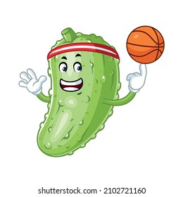 Vector mascot, cartoon and illustration of a pickle with basketball 