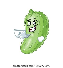 Vector mascot, cartoon and illustration of a pickle holding laptop