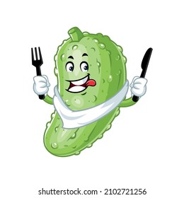 Vector mascot, cartoon and illustration of a pickle holding spoon and fork