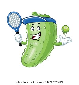 Vector mascot, cartoon and illustration of a pickle playing tennis