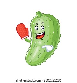 Vector mascot, cartoon and illustration of a pickle wearing cooking glove