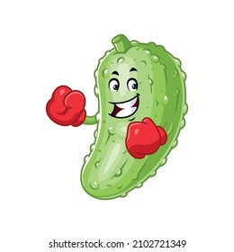 Vector mascot, cartoon and illustration of a pickle wearing boxing gloves
