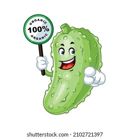 Vector mascot, cartoon and illustration of a pickle holding organic sign board