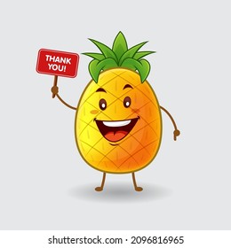 Vector mascot, cartoon, and illustration of a pineapple holding thank you sign board