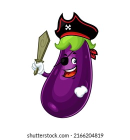 Vector mascot, cartoon and illustration of a pirate eggplant holding sword