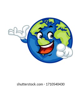 Vector mascot, cartoon, and illustration of a pointing earth 