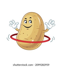 Vector mascot, cartoon and illustration of a potato doing exercises with hula hoop