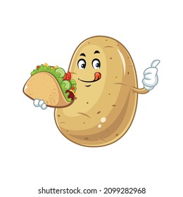 Vector mascot, cartoon and illustration of a potato eating tacos