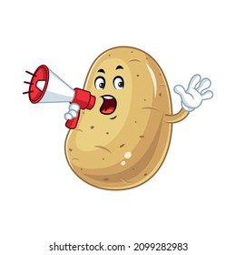 Vector mascot, cartoon and illustration of a potato holding megaphone