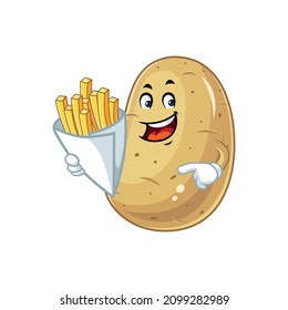 Vector mascot, cartoon and illustration of a potato holding potato sticks in paper cones