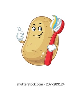 Vector mascot, cartoon and illustration of a potato holding toothbrush
