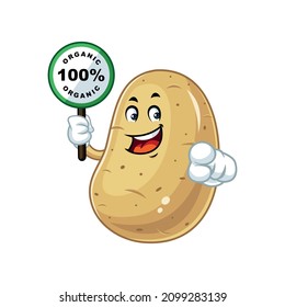 Vector mascot, cartoon and illustration of a potato holding organic sign board