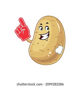 Vector mascot, cartoon and illustration of a potato wearing finger foam