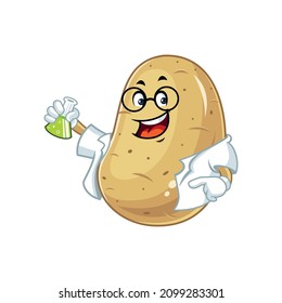 Vector mascot, cartoon and illustration of a potato holding Potion in a erlenmeyer flask