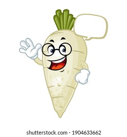 Vector mascot, cartoon, and illustration of a radish with blank speech bubble