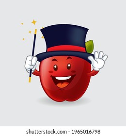 Vector mascot, cartoon, and illustration of a red apple holding magic stick