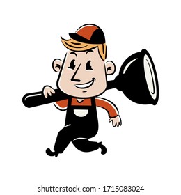 Dibujo de caricatura de mascota vectorial de un retro vintage, 60s, 80s de hombros