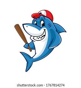 Vector mascot, cartoon, and illustration of a shark holding stick baseball 
