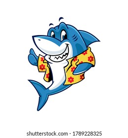 Vector mascot, cartoon, and illustration of a shark  wearing shirt