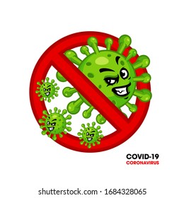 Vector mascot, cartoon, and illustration of a Stop Covid-19 Coronavirus.
