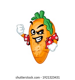 Vector mascot, cartoon and illustration of a strength carrot wearing shirt 