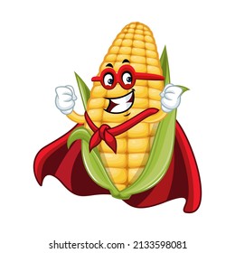 Vector mascot, cartoon and illustration of a superhero corn
