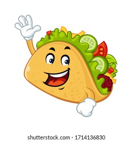 Vector Mascot, Cartoon, And Illustration Of A Taco With Wave Hand