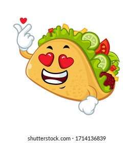 Vector mascot, cartoon, and illustration of a taco falling in love