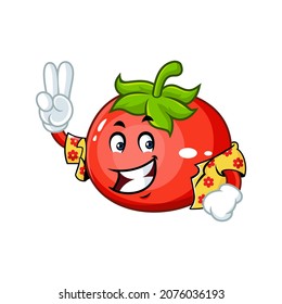 Vector mascot, cartoon and illustration of a tomato wearing shirt