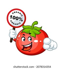 Vector mascot, cartoon and illustration of a tomato holding sign board