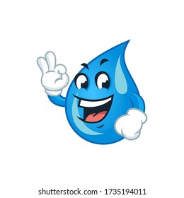 Vector mascot, cartoon, and illustration of a water drop say ok