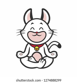 Vector mascot, cartoon, and illustration of a white cat yoga