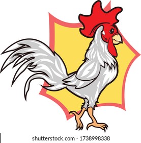 vector mascot cartoon illustration of a white rooster 