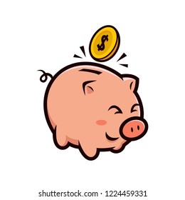 Vector mascot cartoon llustration of a happy piggy bank.