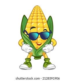 Vector mascot, cartoon and stylish cute corn illustration with sunglasses