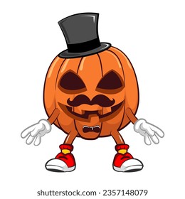 Vector mascot, cartoon and vintage halloween illustration with a mustache, bow tie and wearing a long hat